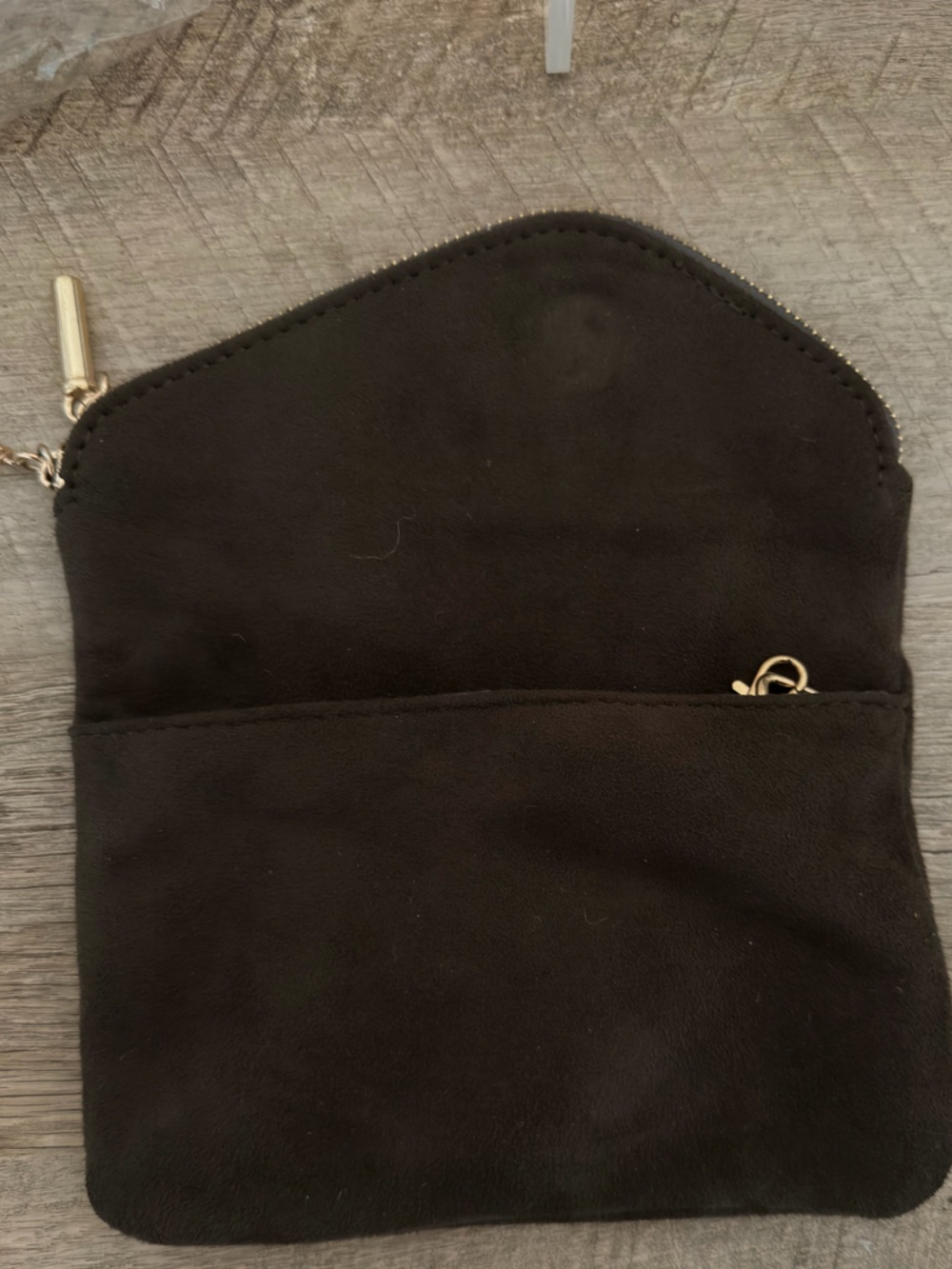 Green Suede Crossbody Clutch with Gold Chain Detail